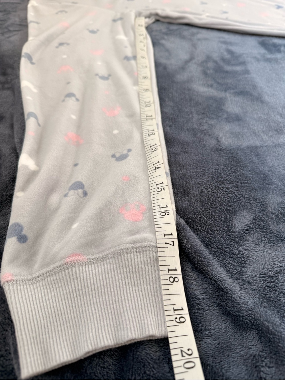 Women’s Disney Light Gray Fleece Pajama Set with Navy, White & Pink Mouse Motifs - Picture 9 of 12